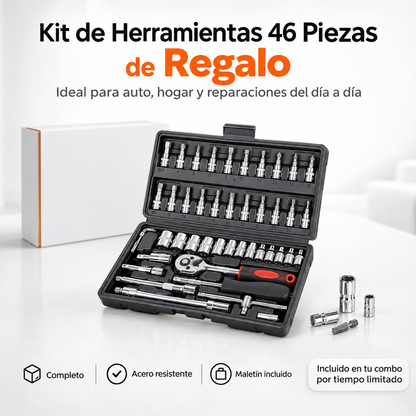 COMBO LIQUIDACIÓN: Hidrolavadora + (Kit de Herramientas 46 Pzs + Doble Batería + Maletín)